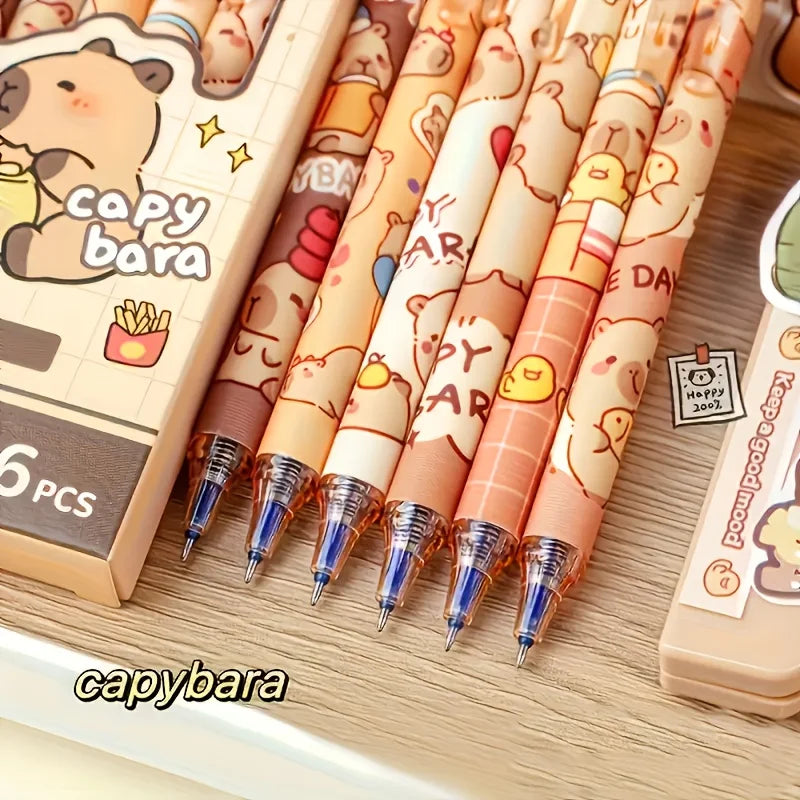 6pcs Cute Capybara Erasable Gel Pen Set