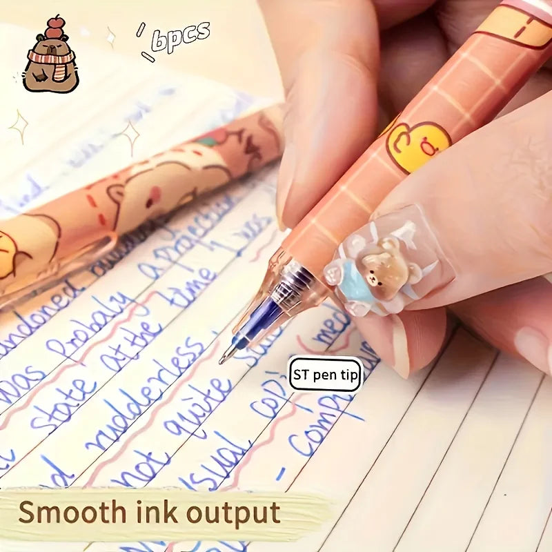 6pcs Cute Capybara Erasable Gel Pen Set