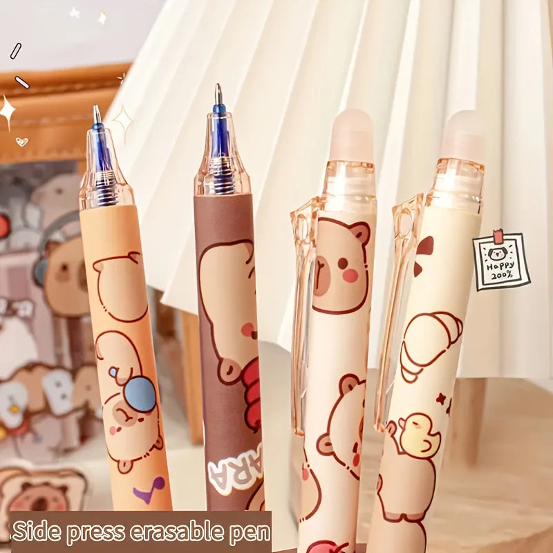 6pcs Cute Capybara Erasable Gel Pen Set